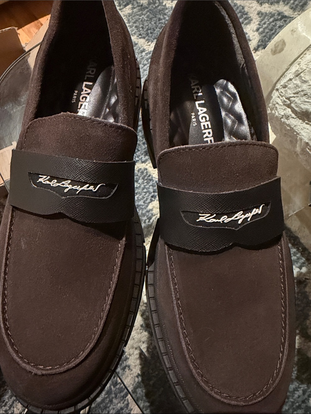 Karl Lagerfeld Dark Brown Suede Slip-On Loafers